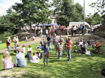 Drinking and chatting in the Castle grounds